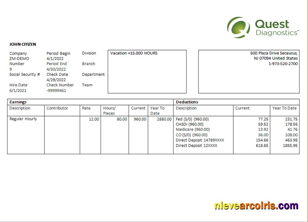 USA diagnostic company employee sheet